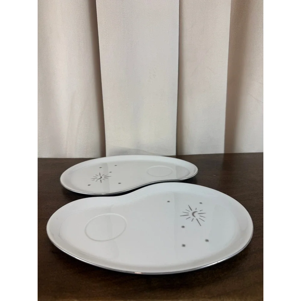 VTG PAIR (2) Aristocrat Arita Yaki MCM‎ 1950 Moon and Stars Design Snack Trays